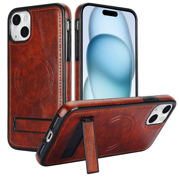 Кожаный чехол для iPhone 15 Plus с MagSafe и подставкой (Brown)