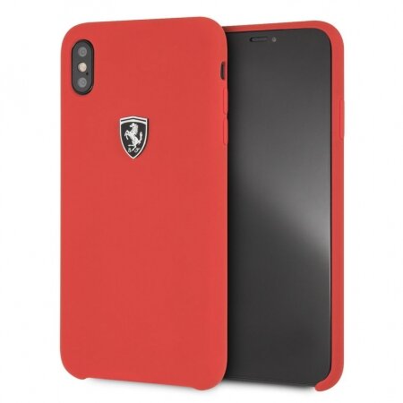 Силиконовый чехол-накладка для iPhone XS Max Ferrari Silicone Rubber Silver Logo Hard Red (FEOSIHCI65RE)
