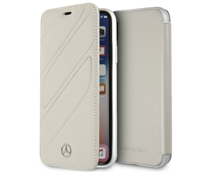 Кожаный чехол-книжка для iPhone XR Mercedes New Organic I Booktype Leather, Grey (MEFLBKI61THLGR)