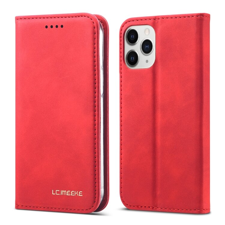 Кожаный чехол-книжка для iPhone 12 mini LC.IMEEKE LC-002 с подставкой и отделениями под карточки (Red)