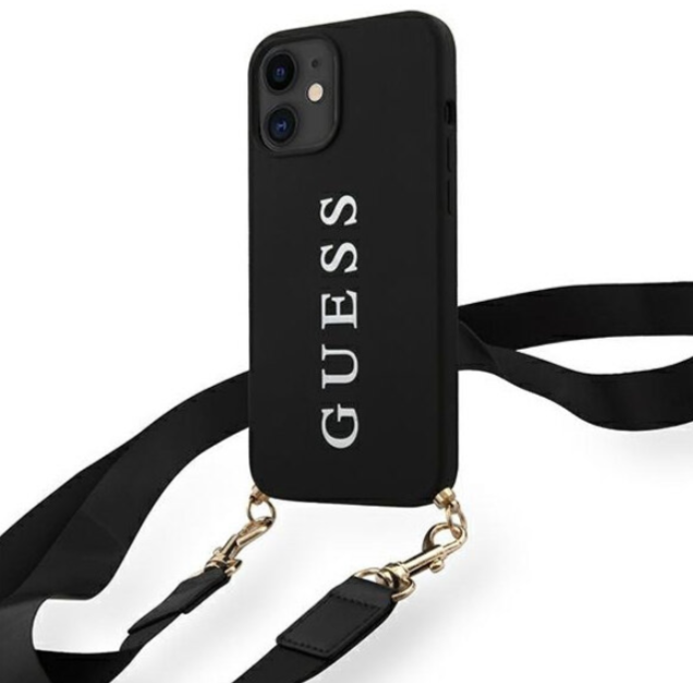 Чехол-накладка для iPhone 12 mini (5.4) Guess PU Embossed white logo and strap Hard, Black (GUHCP12SPUSTCRBK)