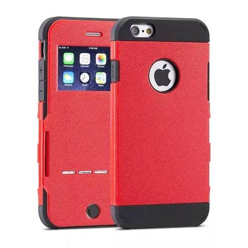Чехол книжка для iPhone 5 / 5S / SE Tough Armor с окошком Call ID и слайдером для ответа (Красный)