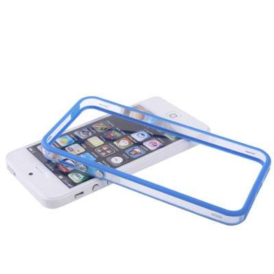 Гелевый чехол бампер для iPhone SE / 5 / 5S с пластиковой прозрачной вставкой и кнопками (синий)