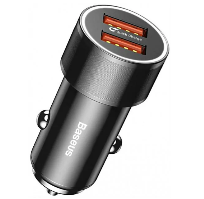 Автомобильное зарядное устройство Baseus Small Screw aluminium АЗУ 2USB Quick charge 36W, Black (CAXLD-B01)