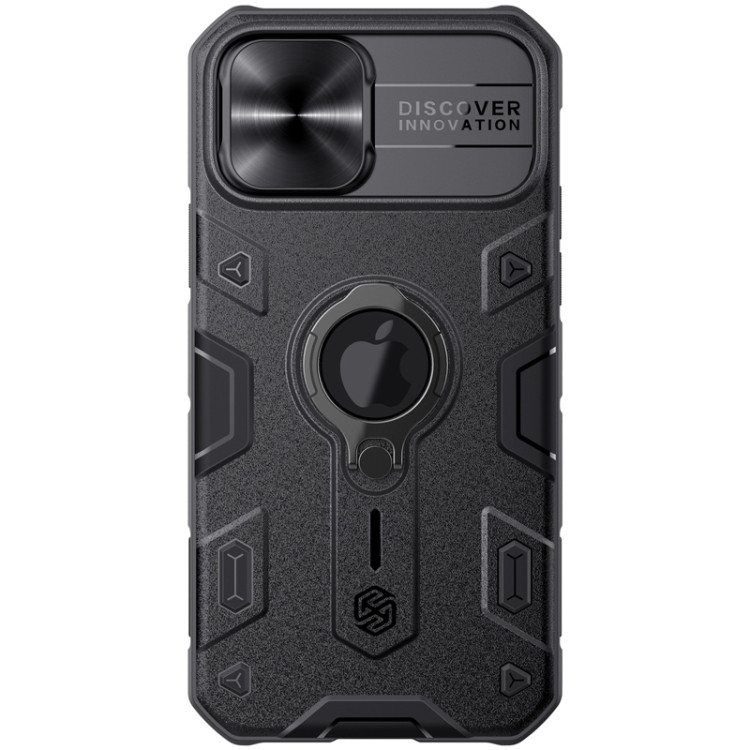 Противоударный чехол для iPhone 12 / 12 Pro Nillkin Shockproof CamShield Armor с кольцом подставкой (Black)