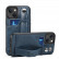 Кожаный чехол Suteni для iPhone 15 Plus с держателем и кармашком для карт (Blue)