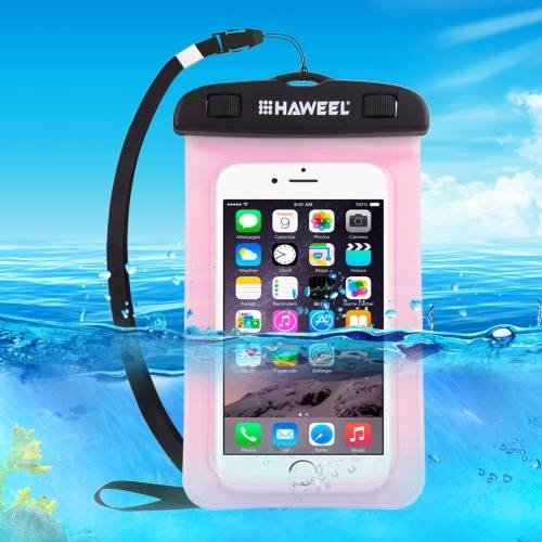 Универсальный водозащитный чехол HAWEEL для смартфонов до 5,5" с ремешком на руку (розовый)