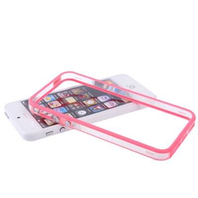 Гелевый чехол бампер для iPhone SE / 5 / 5S с пластиковой прозрачной вставкой и кнопками (розовый)