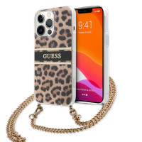 Чехол для iPhone 13 Pro Guess PC/TPU Leopard Hard + Gold crossbody chain (GUHCP13LKBCLE)