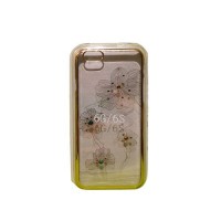 Прозрачный гелевый чехол со стразами для iPhone 6 / 6S Flowers Gold "Цветы"