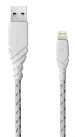 Короткий USB кабель EnergEA NyloGlitz 8 pin Lightning MFI для iPhone/iPad, White 18 см. (CBL-NG-WHT018)