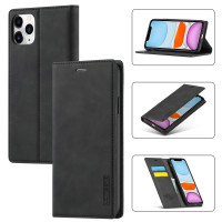 Кожаный чехол книжка LC.IMEEKE для iPhone 11 Pro Max с подставкой и разъемом для карточек (Black)