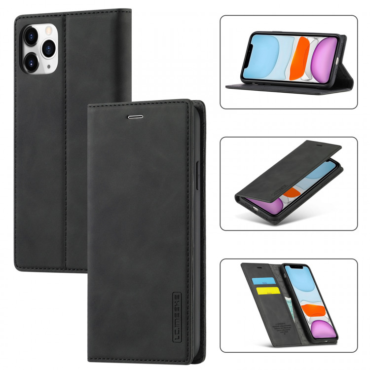 Кожаный чехол книжка LC.IMEEKE для iPhone 11 Pro Max с подставкой и разъемом для карточек (Black)