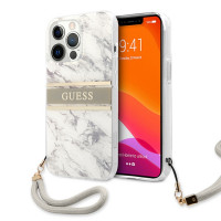 Чехол для iPhone 13 Pro Guess PC/TPU Marble Hard + Nylon hand cord Grey (GUHCP13LKMABGR)
