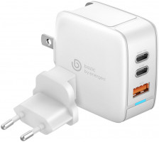 СЗУ EnergEA Bazic GoPort Gan65, 2 USB-C PD65W+USB-A PPS/QC3.0 total 65W White (CHR-GP-GAN65W-EU)