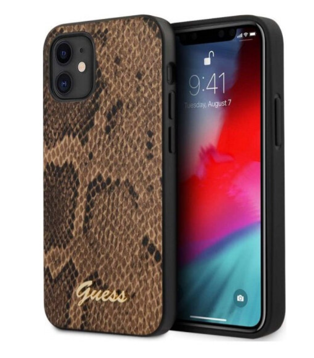 Чехол-накладка для iPhone 12 mini (5.4) Guess PU Python Metal logo Hard, Brown (GUHCP12SPUSNSMLBR)