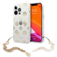 Чехол для iPhone 13 Pro Guess  PC/TPU Peony Hard Tranp + Gold hand chain (GUHCP13LKSPEGO)