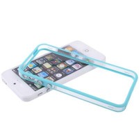 Гелевый чехол бампер для iPhone SE / 5 / 5S с пластиковой прозрачной вставкой и кнопками (голубой)