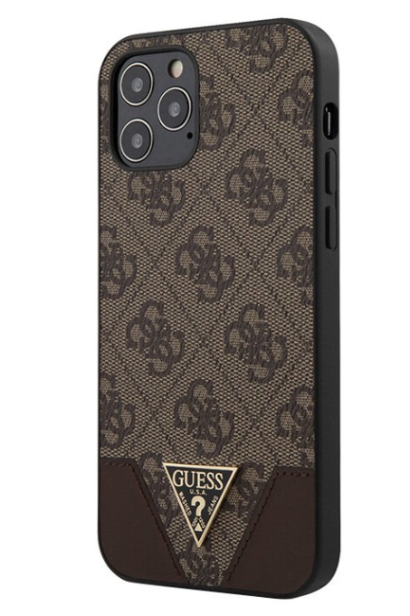 Чехол-накладка для iPhone 12 Pro Max (6.7) Guess 4G Triangle metal logo Hard PU, Brown (GUHCP12LPU4GHBR)