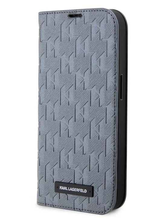 Чехол-книжка для iPhone 14 Pro Max Lagerfeld PU Saffiano Monogram Silver (KLBKP14XSAKLHPG)
