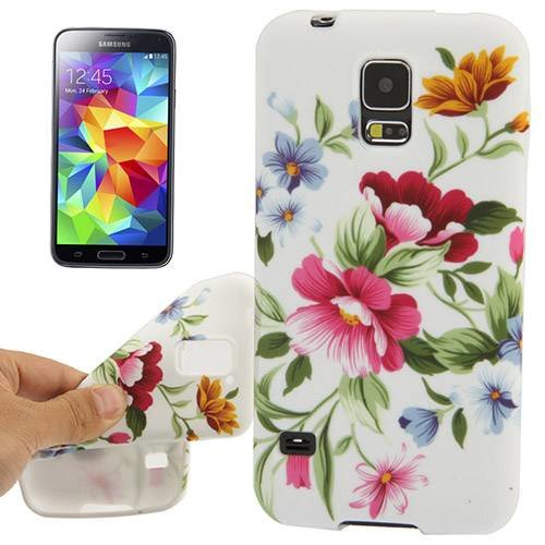 Гелевый чехол накладка Flowers для Samsung Galaxy S5 mini / G800 с цветами (белая)