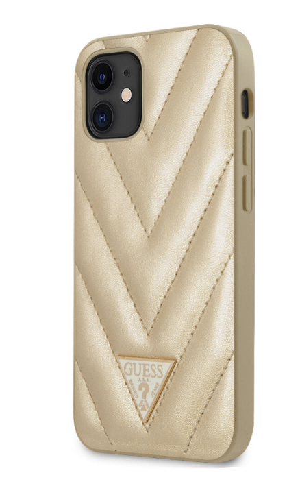 Чехол-накладка для iPhone 12 mini (5.4) Guess PU Quilted V Triangle metal logo Hard, Gold (GUHCP12SPUVQTMLBE)