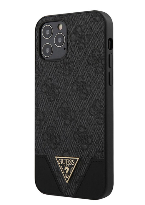 Чехол-накладка для iPhone 12 Pro Max (6.7) Guess 4G Triangle metal logo Hard PU, Grey (GUHCP12LPU4GHBK)