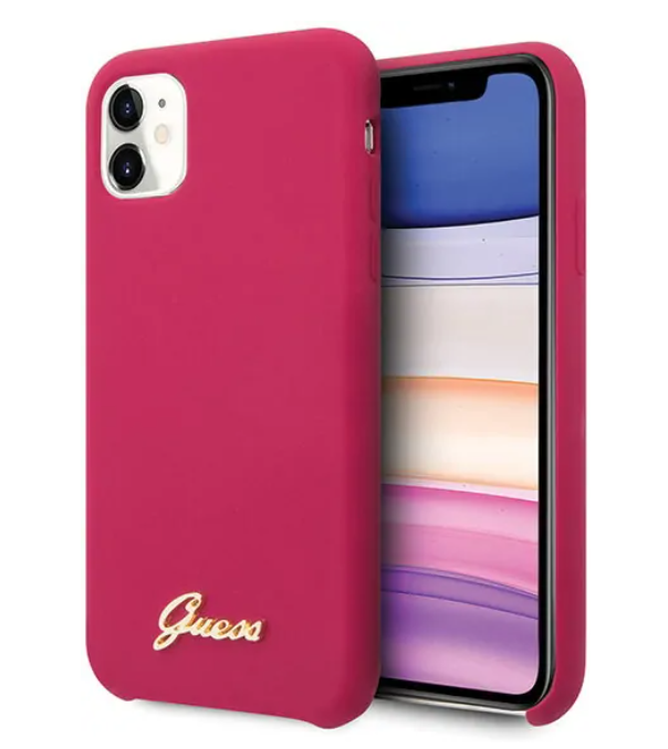 Силиконовый чехол для iPhone 11 Guess Silicone collection Gold metal logo Hard, Red (GUHCN61LSLMGRE)