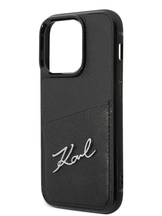 Чехол для iPhone 14 Pro Max Lagerfeld PU Signature logo c кардслотом Hard Black (KLHCP14XCSSK)