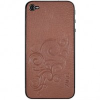 Кожаная наклейка для iPhone 4, 4S с узором от ZAGG (коричневая)
