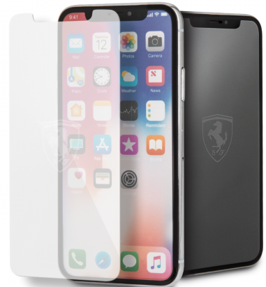 Защитное стекло для iPhone X/XS, Ferrari Silver logo (FETGMPXTR)