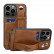 Кожаный чехол Suteni для iPhone 15 Pro Max с держателем и кармашком для карт (Brown)