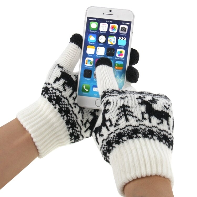 Модные перчатки Deer с оленями для смартфонов и планшетов (White)