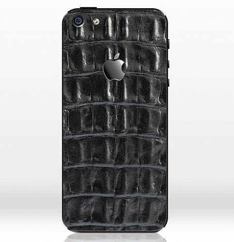 Кожаная наклейка iRich для iPhone 5 / 5S / SE с фактурой крокодила (Black)