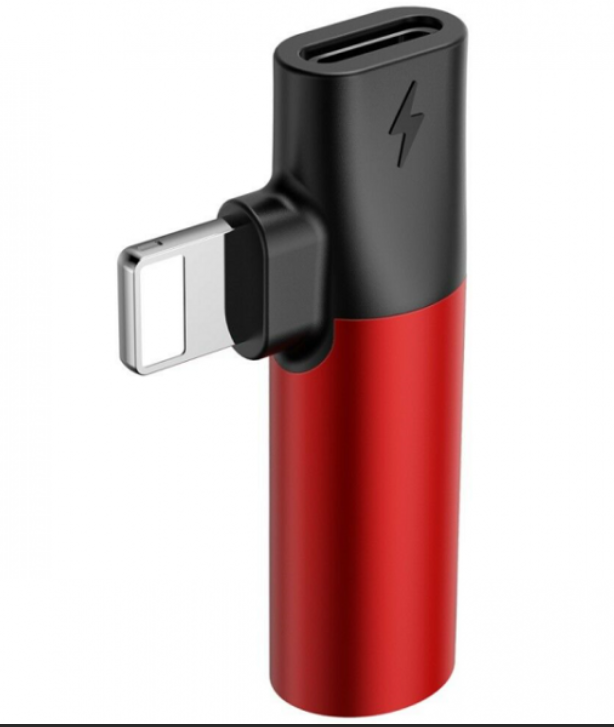 Аудиоадаптер переходник Baseus L43 Lightning Male to Lightning female + 3.5mm female 2A,Red/Black (CALL43-91)