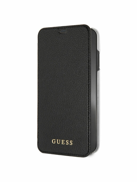 Кожаный чехол-книжка для iPhone XS Max Guess Iridescent Booktype Black/Black (GUFLBKI65IGLBK)