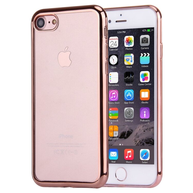 Силиконовый прозрачный чехол для iPhone 8 / 7 с глянцевой рамкой (Rose Gold)