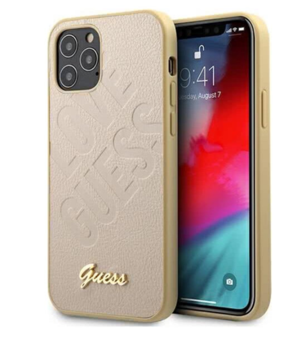 Чехол-накладка для iPhone 12 Pro Max (6.7) Guess Iridescent "Love" with metal logo Hard PU, Gold (GUHCP12LPUILGLG)