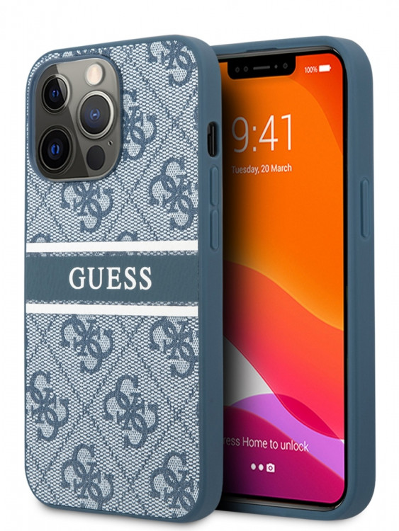 Чехол для iPhone 13 Pro Guess PU 4G Stripe printed logo Hard Blue (GUHCP13L4GDBL)