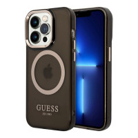 Чехол для iPhone 14 Pro Max Guess PC/TPU Metal outline Hard Translucent Black/Gold (Magsafe) (GUHMP14XHTCMK)