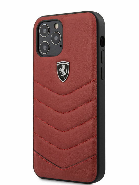 Чехол-накладка Ferrari для iPhone 12 mini (5.4) Off-Track Genuine Leather Quilted Hard Red (FEHQUHCP12SRE)