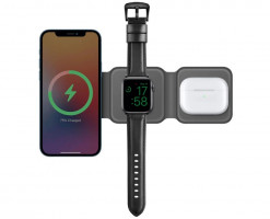 Беспроводное CЗУ EnergEA Bazic GoMag Trio magnetic wireless foldable 15W, Grey (GM-TRIO-GRY)