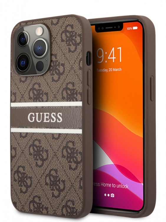 Чехол для iPhone 13 Pro Guess PU 4G Stripe printed logo Hard Brown (GUHCP13L4GDBR)