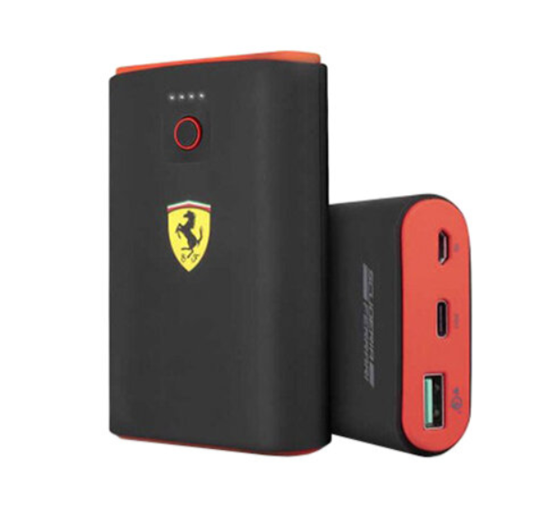 Портативный аккумулятор Ferrari АКБ внешняя 7500 mAh, LED-индикатор, USB-C PD in/out +USB QC3.0 Rubber, Black (FESPBAS75BK)