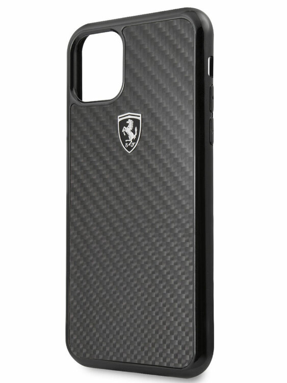 Карбоновый чехол-накладка для iPhone 11 Ferrari Real Carbon Hard Black (FEHCAHCN61BK)