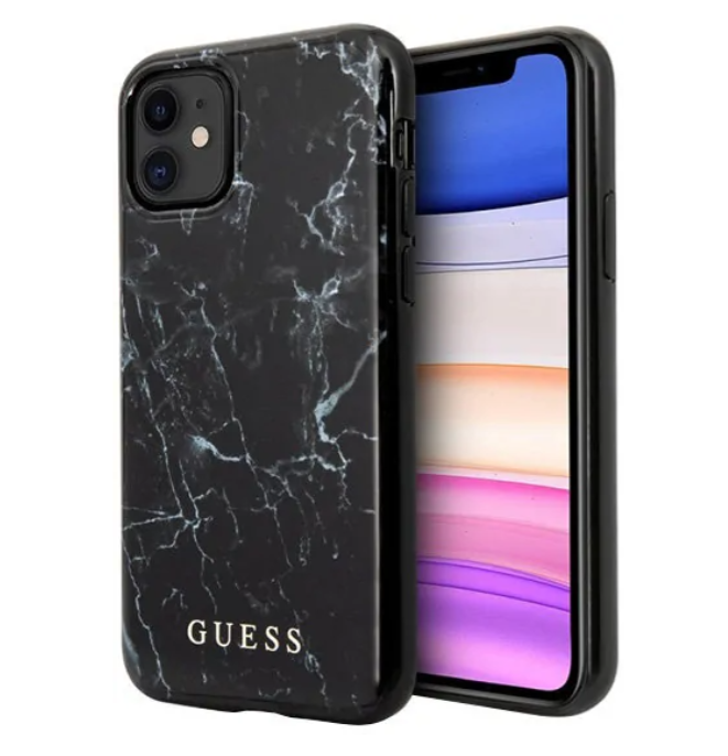 Чехол под мрамор для iPhone 11 Guess Marble Design Hard PC/TPU, Black (GUHCN61PCUMABK)