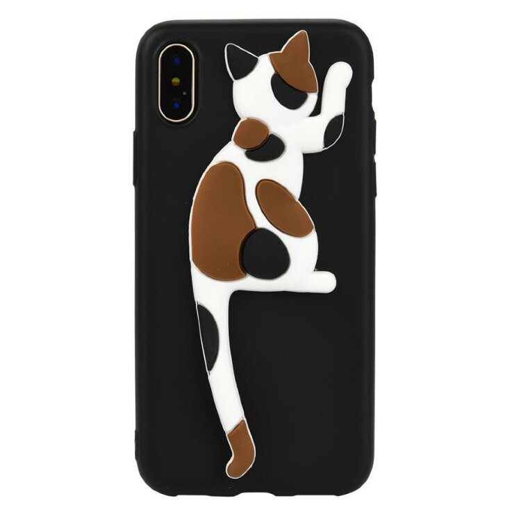 3D чехол с кошкой для iPhone X / XS с хвостом подставкой Cat Tail (Black)