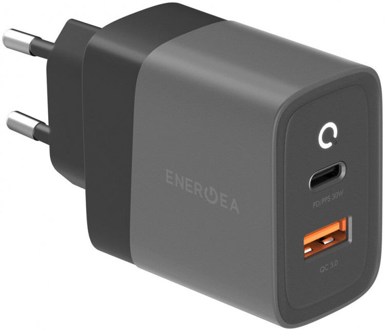 СЗУ EnergEA Ampcharge PD30+, USB-C PD30W +USB-A QC3.0 18W, PPS 33W, Gunmetal (CHR-AC-PDQ30EU)