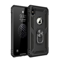 Противоударный чехол для iPhone XS / X с металлическим кольцом для магнитных держателей (Black)