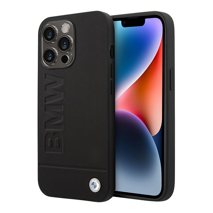Кожаный чехол для iPhone 14 Pro BMW Signature Genuine leather Logo imprint Hard Black (BMHCP14LSLLBK)